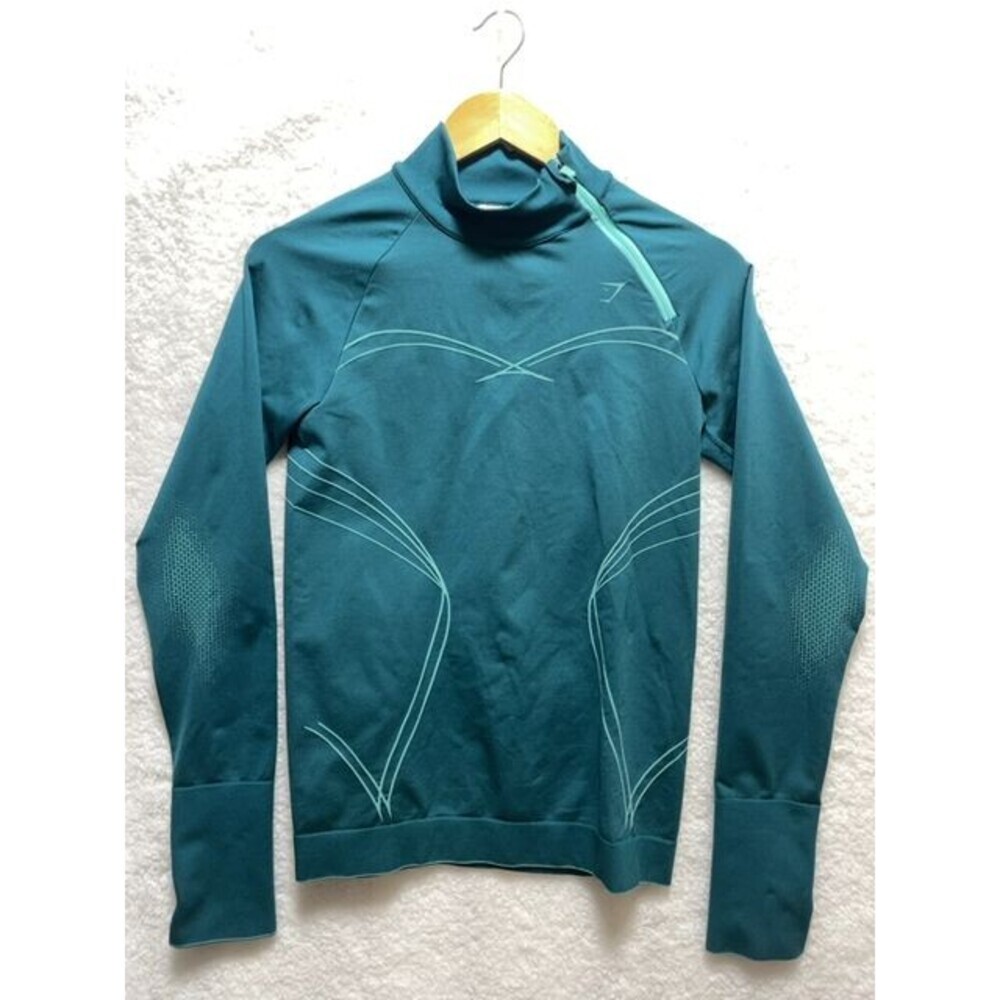 Gymshark Apex Seamless 1/4 Zip Blue Size M Fitted Long Sleeve Top Womens